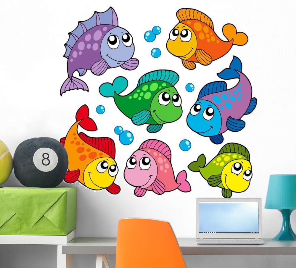 Wallmonkeys Various Cute Fishes Collection Wall Mural Peel and Stick Vinyl Graphic (36 in W x 35 in H) WM525731