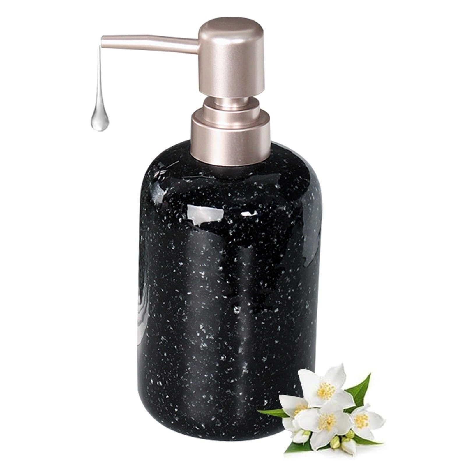 Empty Barthroom and Dish Soap Dispensing 14oz Chrome-Plated Pump Refillable Liquid and Lotion Modern Home Decor for Counter(Black)
