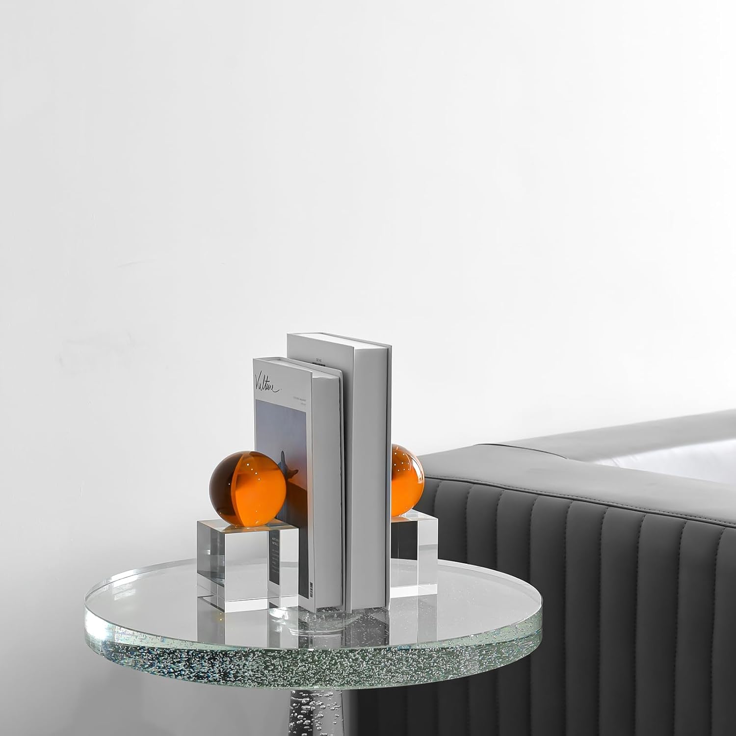 Crystal Bookends, 1 Pair of Decorative Tabletop Bookends for Office, Home, Desk, Comes with Gifed Box, Amber