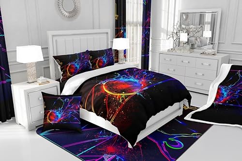 Miniatura 7 de Erosebridal Juego de funda de edredón de baloncesto 100% algodón natural, juego de ropa de cama deportiva 3D para niños, adolescentes, niños,