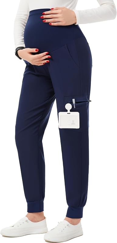 PACBREEZE Women's Maternity Scrubs with 6 Pockets, Workwear Maternity Jogger Scrubs Pregnancy Pants, S-XXL