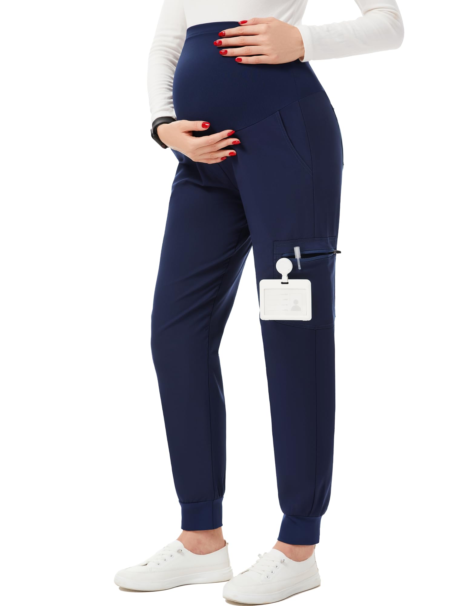 PACBREEZE Womens Maternity Scrubs with 6 Pockets Workwear Maternity Jogger Scrubs Pregnancy Pants S-XXL