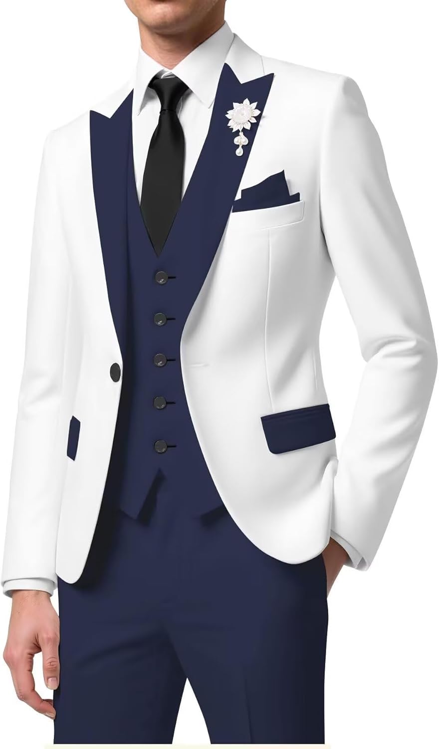 Tuxedos for Men Prom Suits 3 Piece Slim Fit Wedding Tuxedo Suit Sets Peak Lapel One Button Blazer Vest Pants