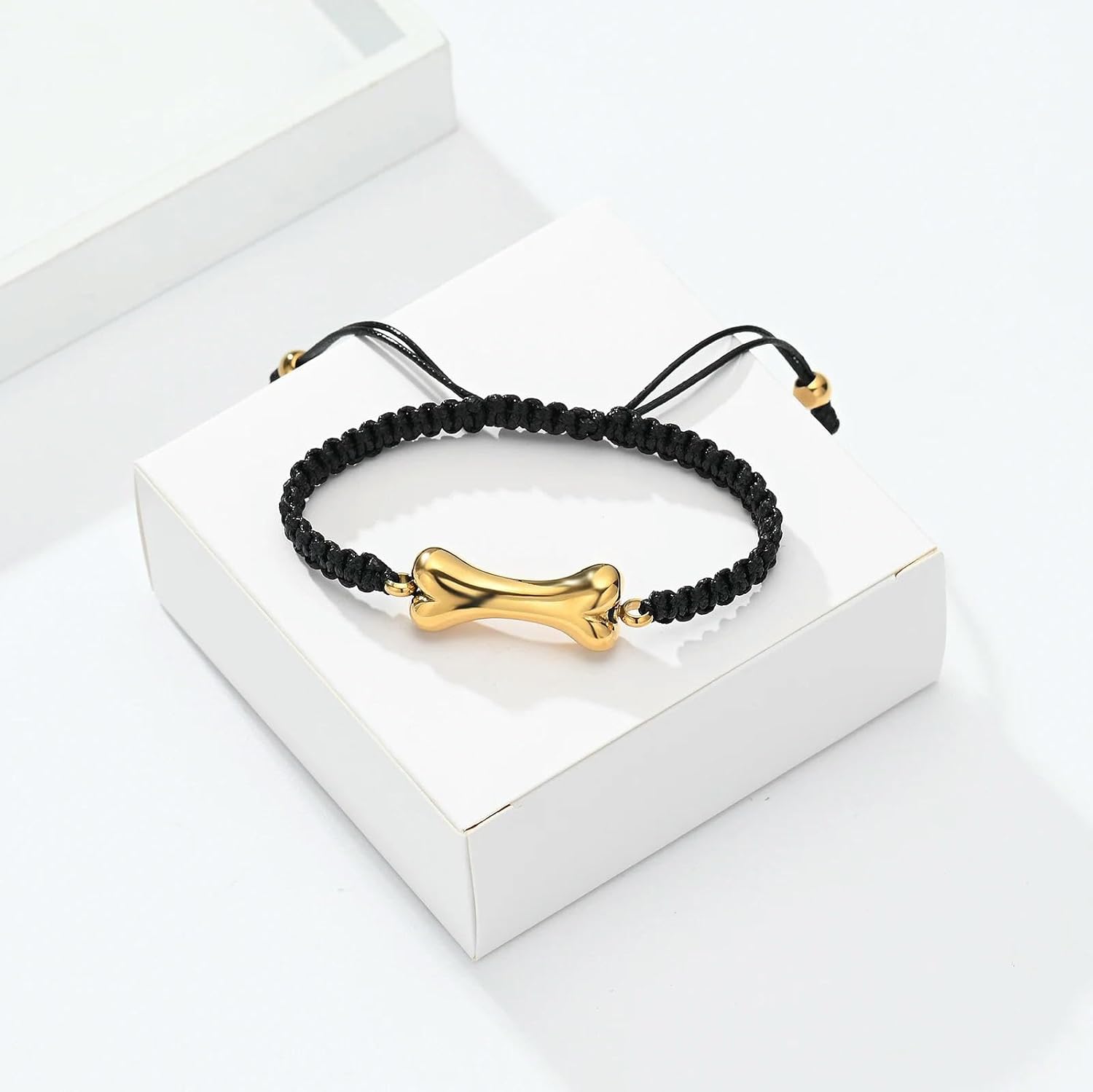 Dog Bone Urn Bracelet Ashes Keepsake Cremation Jewelry Braided Rope Urn for Pet Ashes Adjustable Memorial Bangle Jewelry-Gold