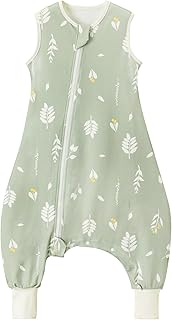 0.5 TOG Premium Qualität Schlafsack mit Füßen, 100% Baumwolle Super Weich Sommer Schlafsack mit Beinen for Kinder, Blätter, Größe M