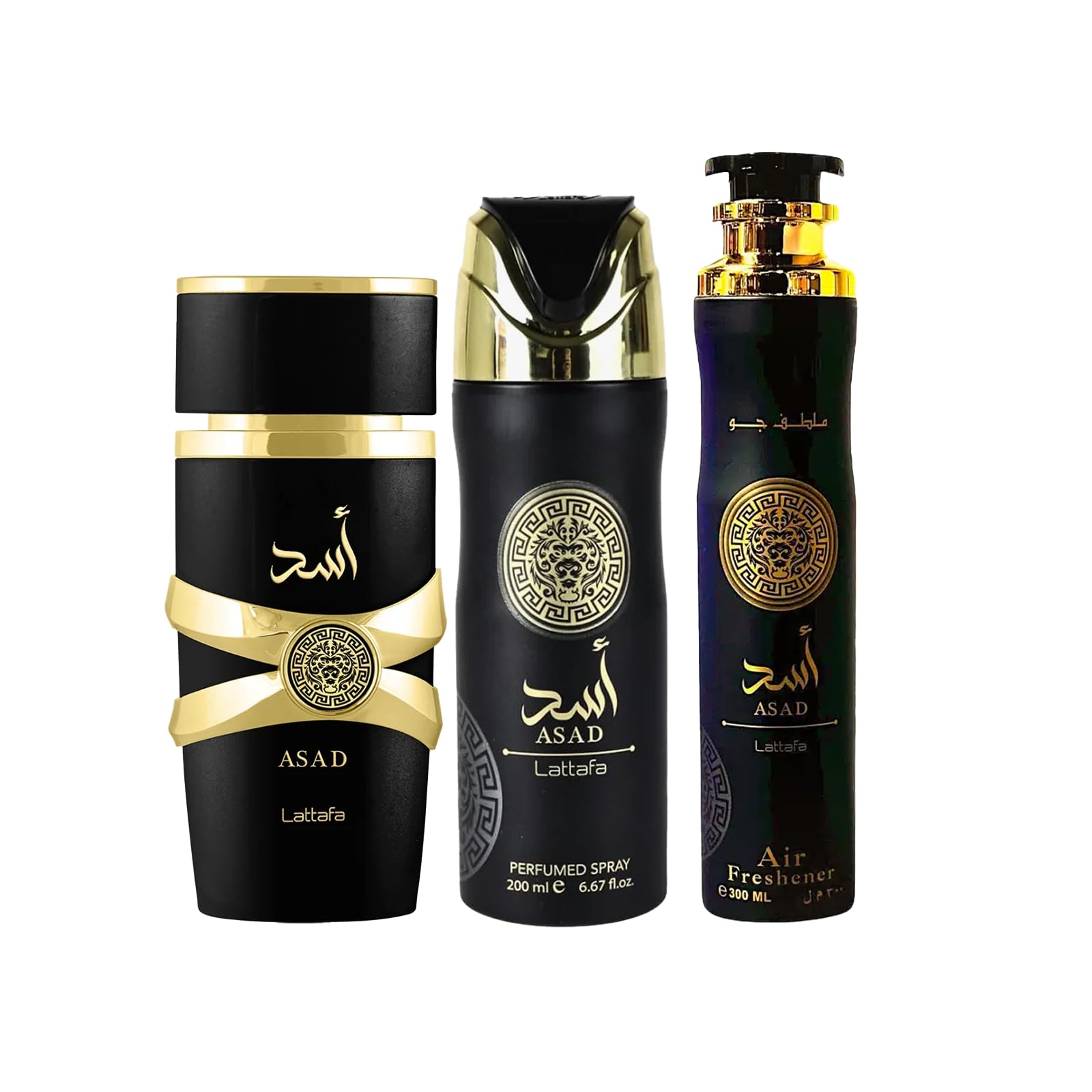 Lattafa Asad Set Regalo 3 Pezzi: Eau de Parfum 100ml - Deodorante 300ml - Profumo