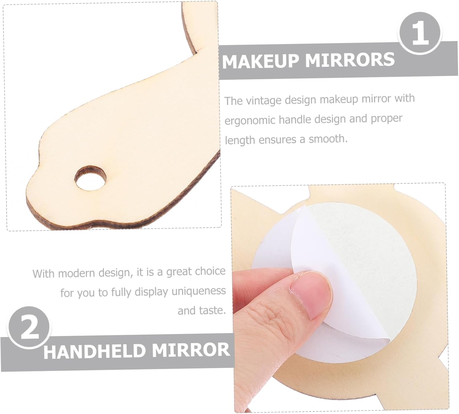 FOMIYES 10pcs Unfinished Wooden Handheld Mirrors for DIY Craft Painting image 2