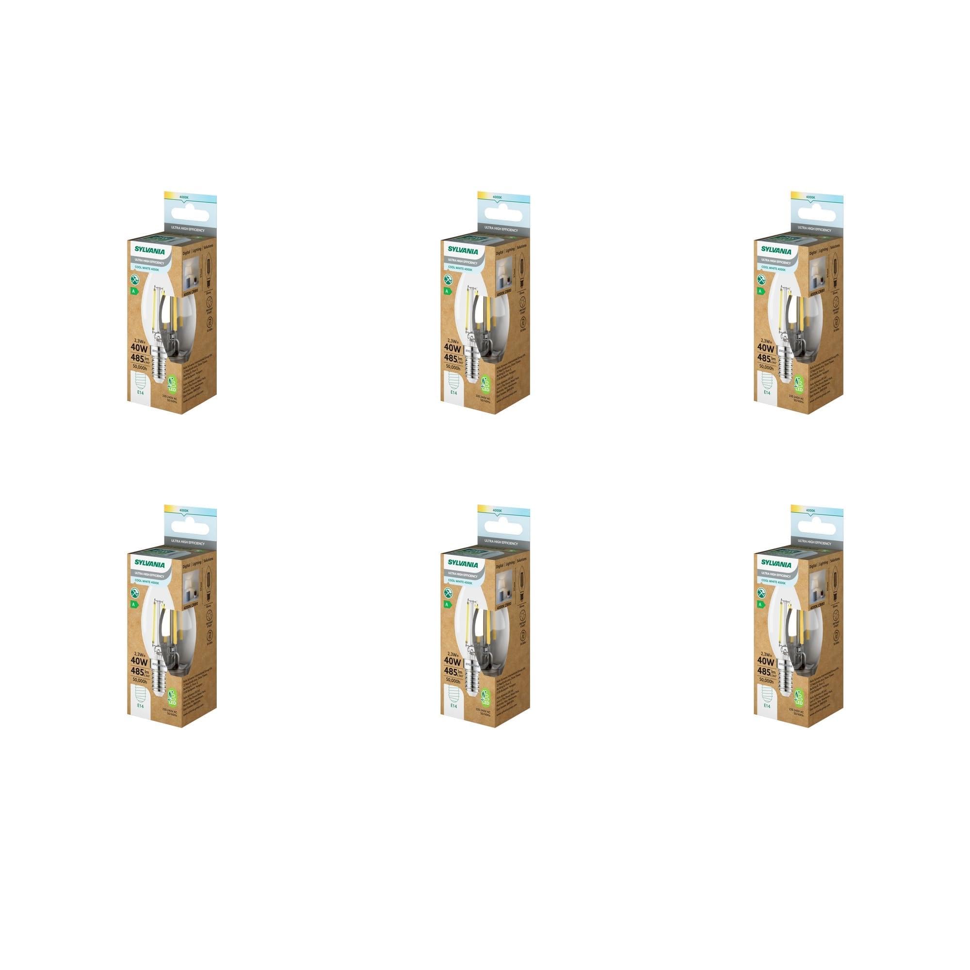 SYLVANIA Toledo Platinum RT LED Filament Candle Light Bulb E14 485 Lumens - Pack of 6