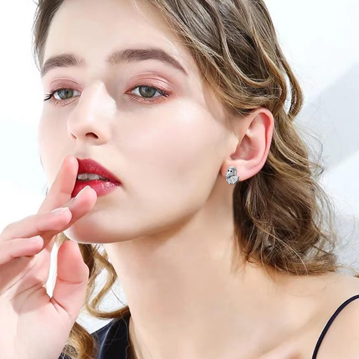 Diamond Ghost and Cat and Skull Stud Earrings for Women 925 Sterling Silver Ghost Stud Earrings Halloween Party Jewelry Gifts - Image 6