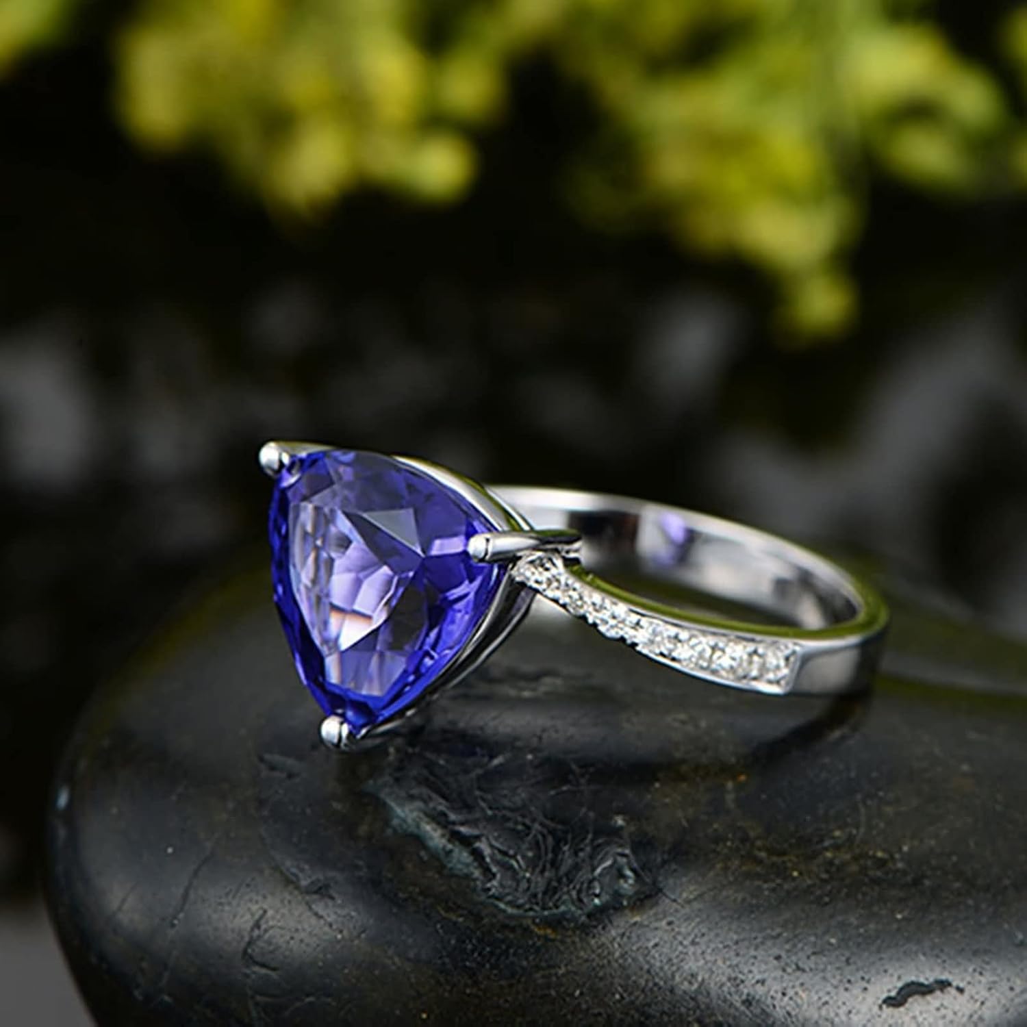 Matching Rings for Girls, Oval Wedding Rings for Women Sterling Silver Blue Cubic Zirconia Birthday Gifts Rings Size 4