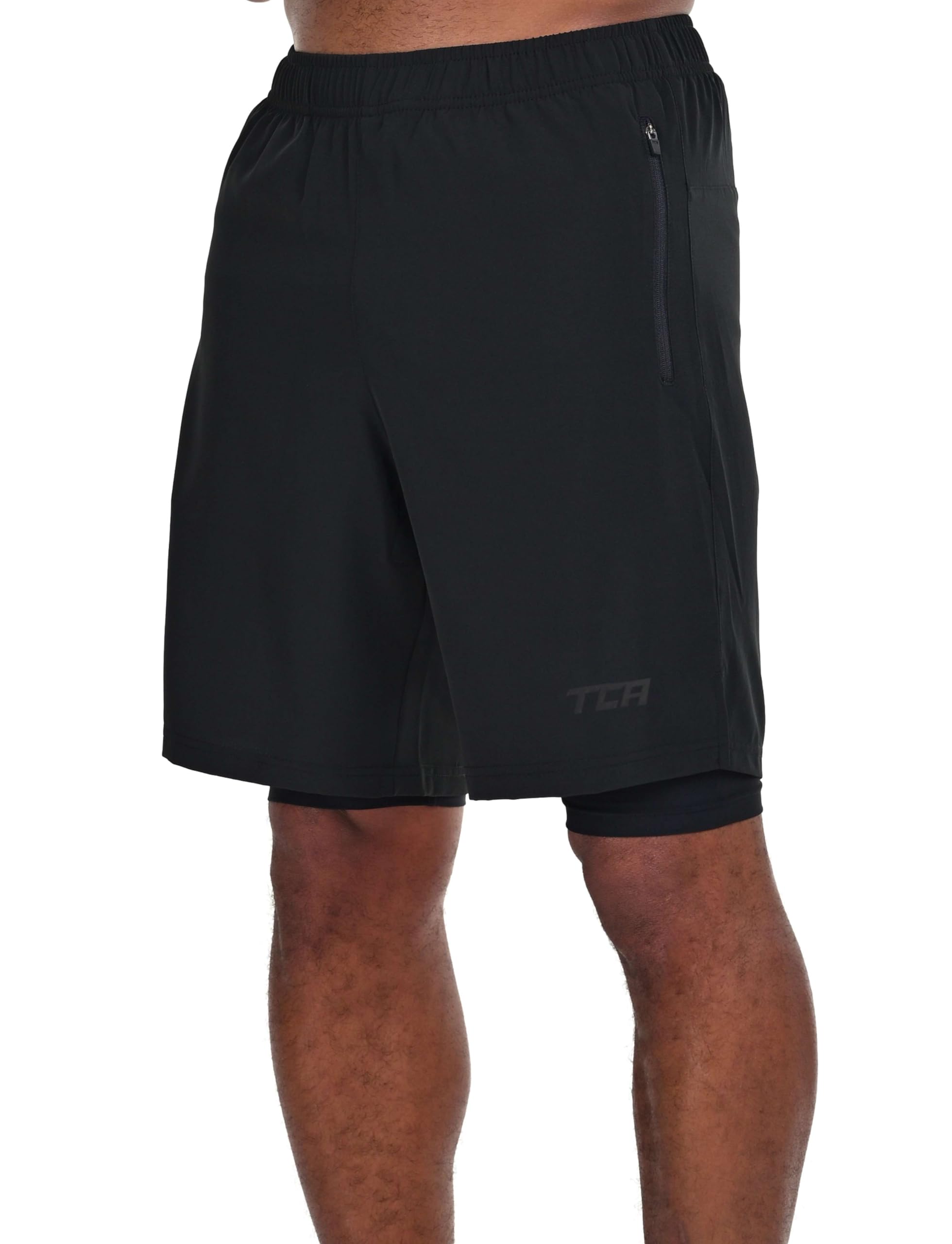 TCA Ultra Short Running Homme - Short Homme Sport avec Poche Arrière Zippée et Cuissard Compression Intégré - Shorts de Sport Homme