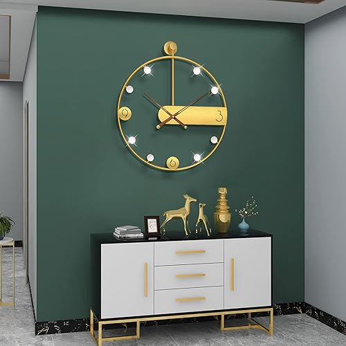 Miniatura 1 de Reloj de pared dorado grande para decoración de sala de estar, reloj de pared decorativo de metal redondo grande de 20 pulgadas, funciona con pilas,