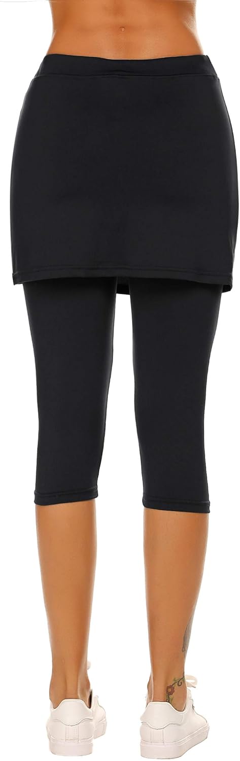 Ekouaer Skirted Leggings for Women Tennis Golf Skorts Capris Gym Yoga Legging with Skirts