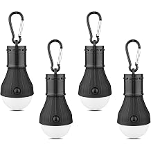 LED Camping Tent Lantern, Portable Outdoor Waterproof Emergency Light Bulb | Battery Powered with Clip Hook, Super Bright, for Hiking, Party，Camping, Fishing, Power Failure (4 Packs, Black )