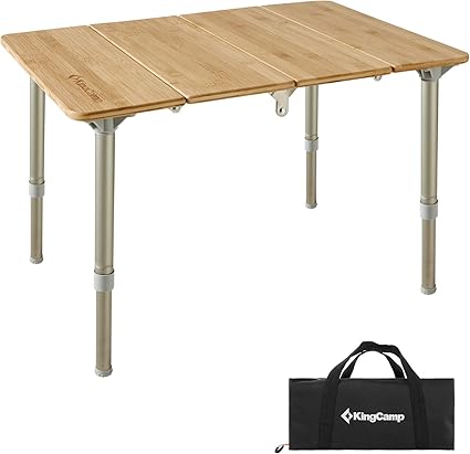 Amazon Co Jp Kingcamp アウトドア テーブル 無段階高さ調整 4折 キャンプ 折りたたみ ローテーブル 竹製 コンパクト ロール テーブル バーベキュー q ピクニック 収納袋付き スポーツ アウトドア
