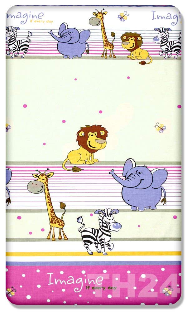 Babymam Safari Pink 100% Cotton Fitted Sheet With Printed Design For Baby Junior Bed 160X80cm (Safari Pink) Size 40