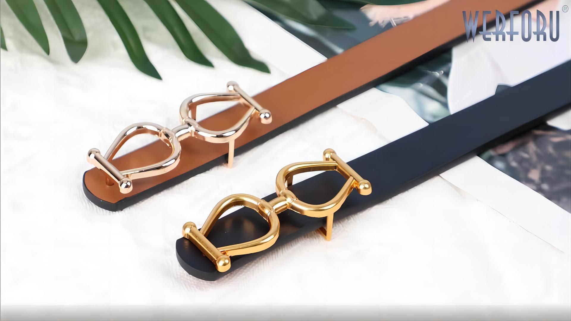 Reversible Faux Leather Belt for Women with Gold Buckle, Two-in-One Design Women main image 4