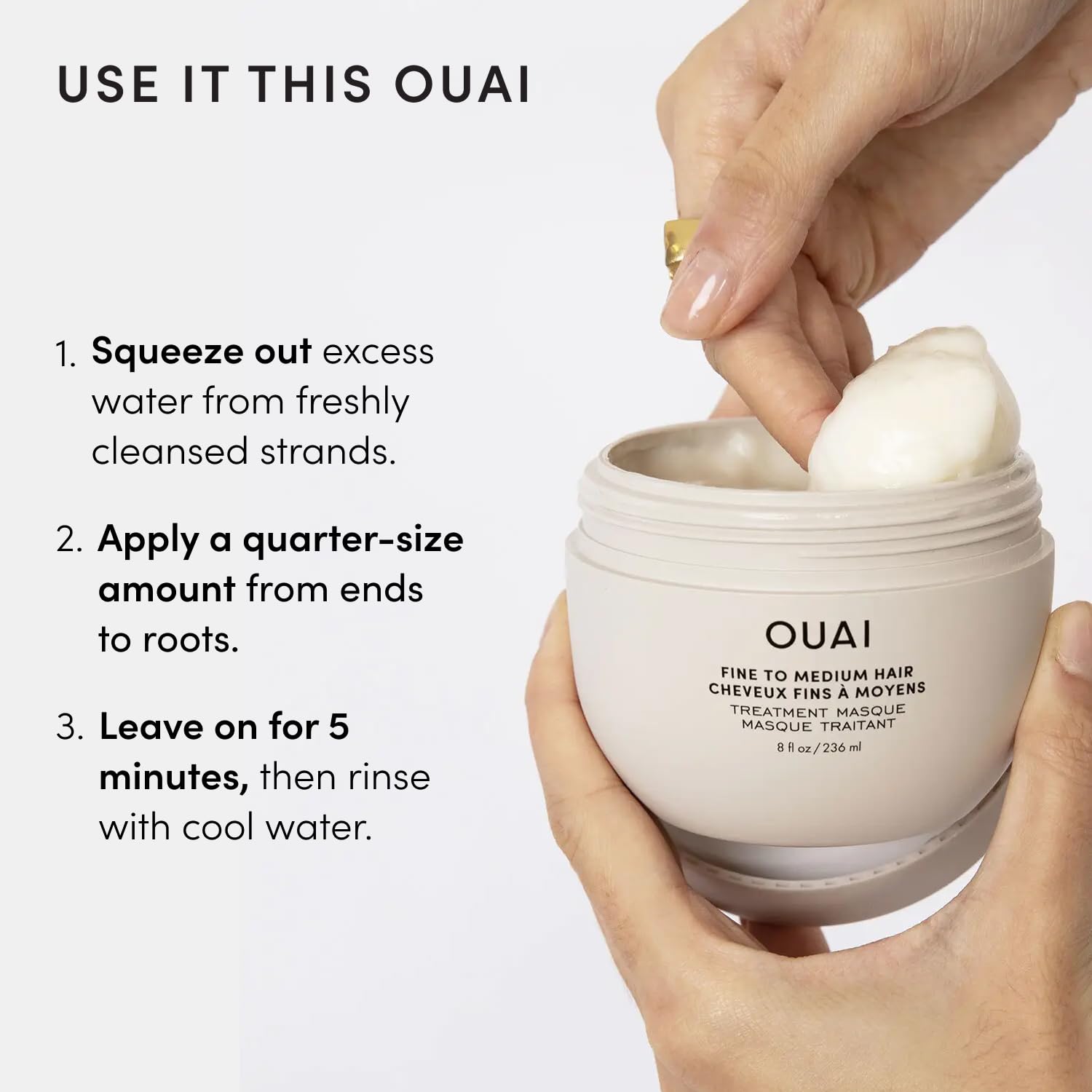OUAI Mascarilla de Tratamiento para Cabello Fino a Medio - Máscara Capilar para la Reparación, Hidratación y Brillo del Cabello - Con Mantequilla de Karité, Queratina y Pantenol - Cuidado Capilar