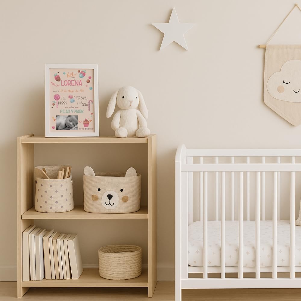Genérico Cuadro Lámina Nacimiento Personalizada Bebé con Foto – Nombre, Fecha, Peso y Medidas – Regalo Original para Recién Nacido – Decoración Habitación Infantil - Natalicio dulces