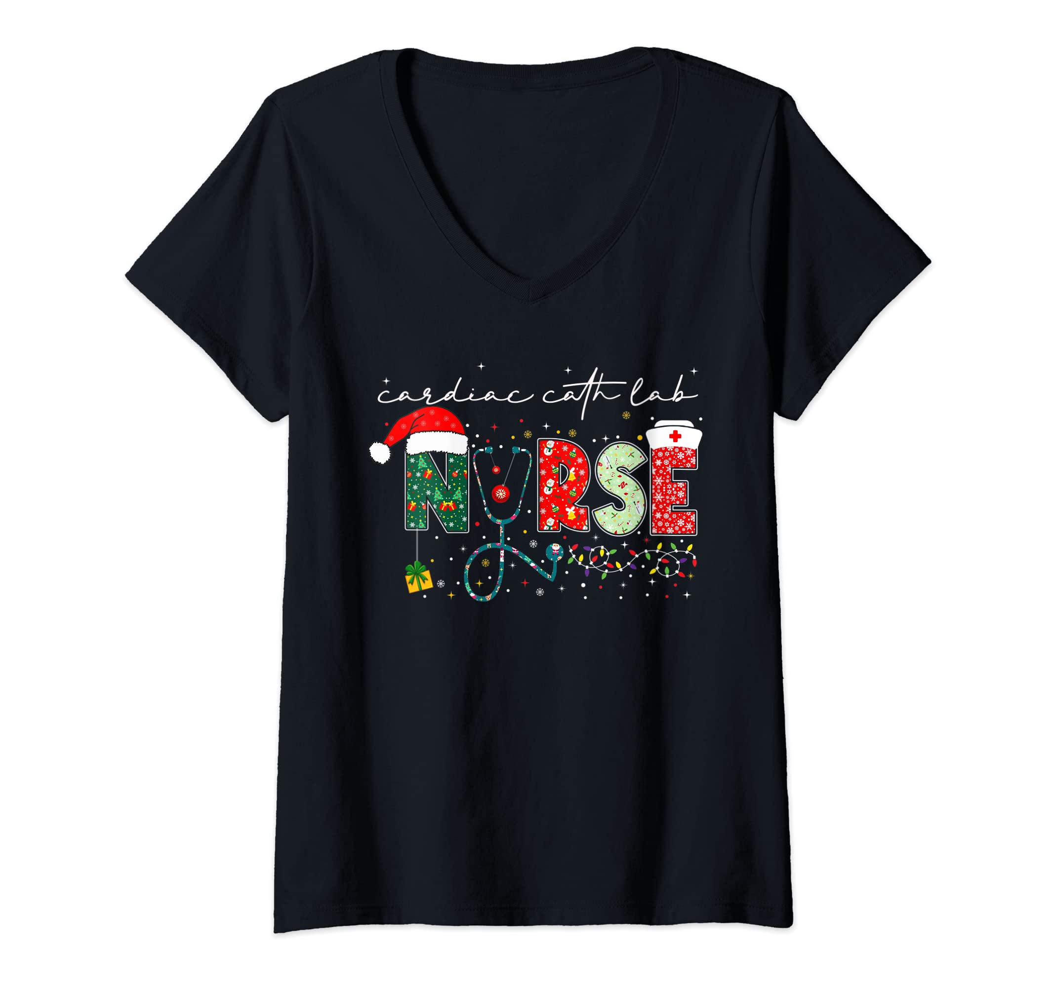 Womens Christmas Cardiac Cath Lab Nurse Gifts For Nursing Student V-Neck T-Shirt