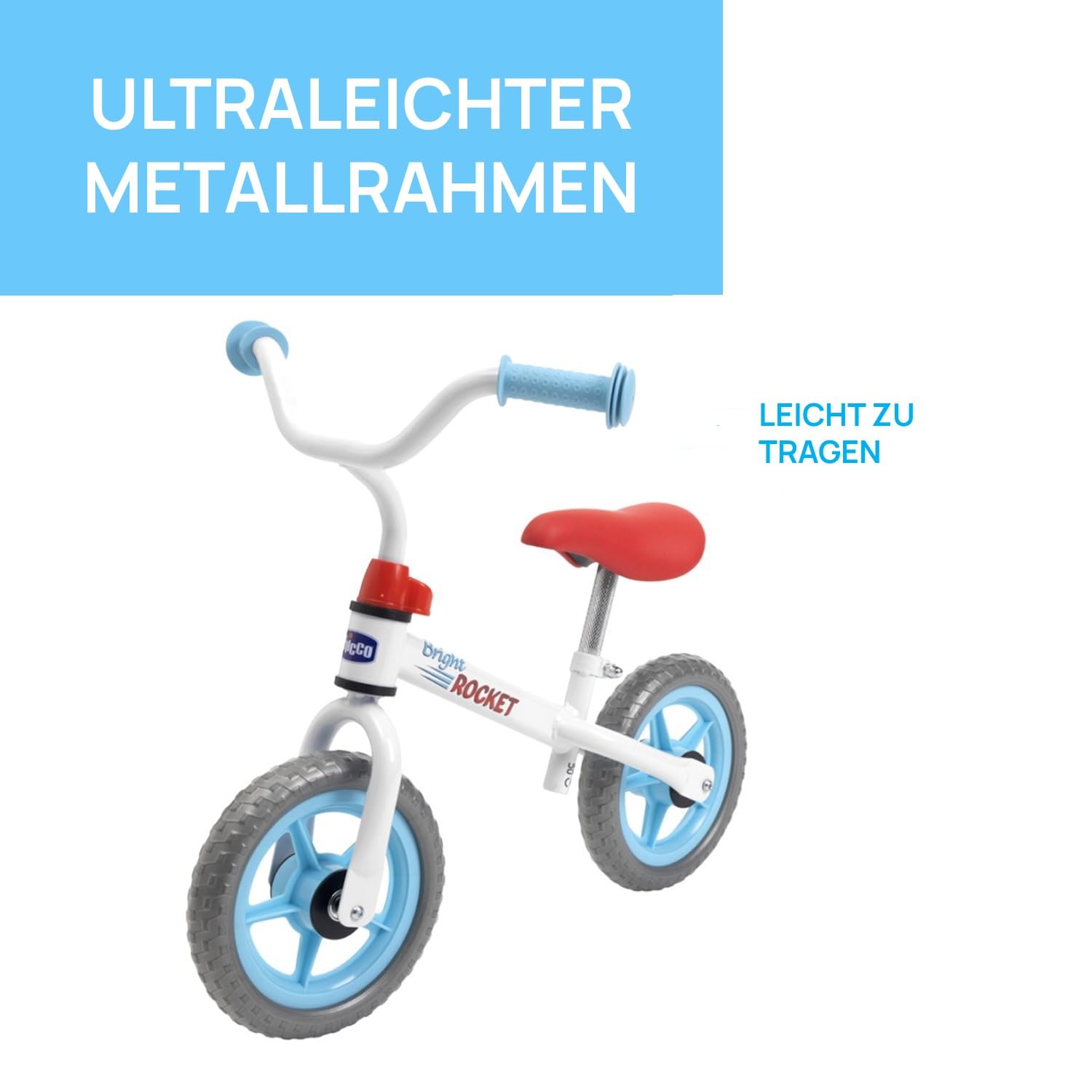 Chicco Balance Bike Bright Rocket, pedalfreies Kinderfahrrad, leichtes Balance Bike, mit verstellbarem Lenker und Sitz, max 25 kg, weiß, 2-5 Jahre, Geschenkidee