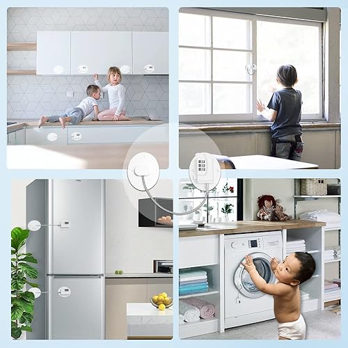 Miniatura 7 de AOSITE - Cerraduras combinadas para refrigerador para adultos, mini cerraduras para nevera para niños, adhesivo para refrigerador (blanco, paquete