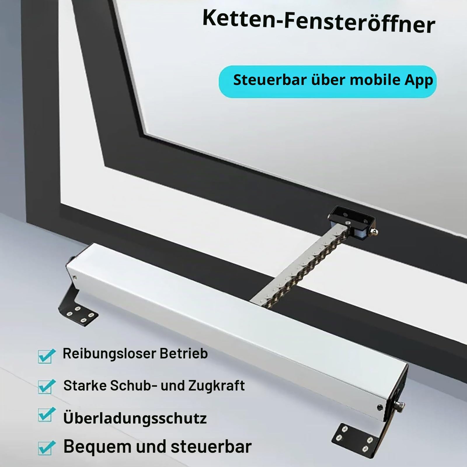 2V Automatischer FensteröFfner, Elektrischer Ketten-FensteröFfner-Antrieb, 300-1000mm Hub, Mit Wandschalter + Fernbedienung, Max. 400N, Dachfenster,600mm