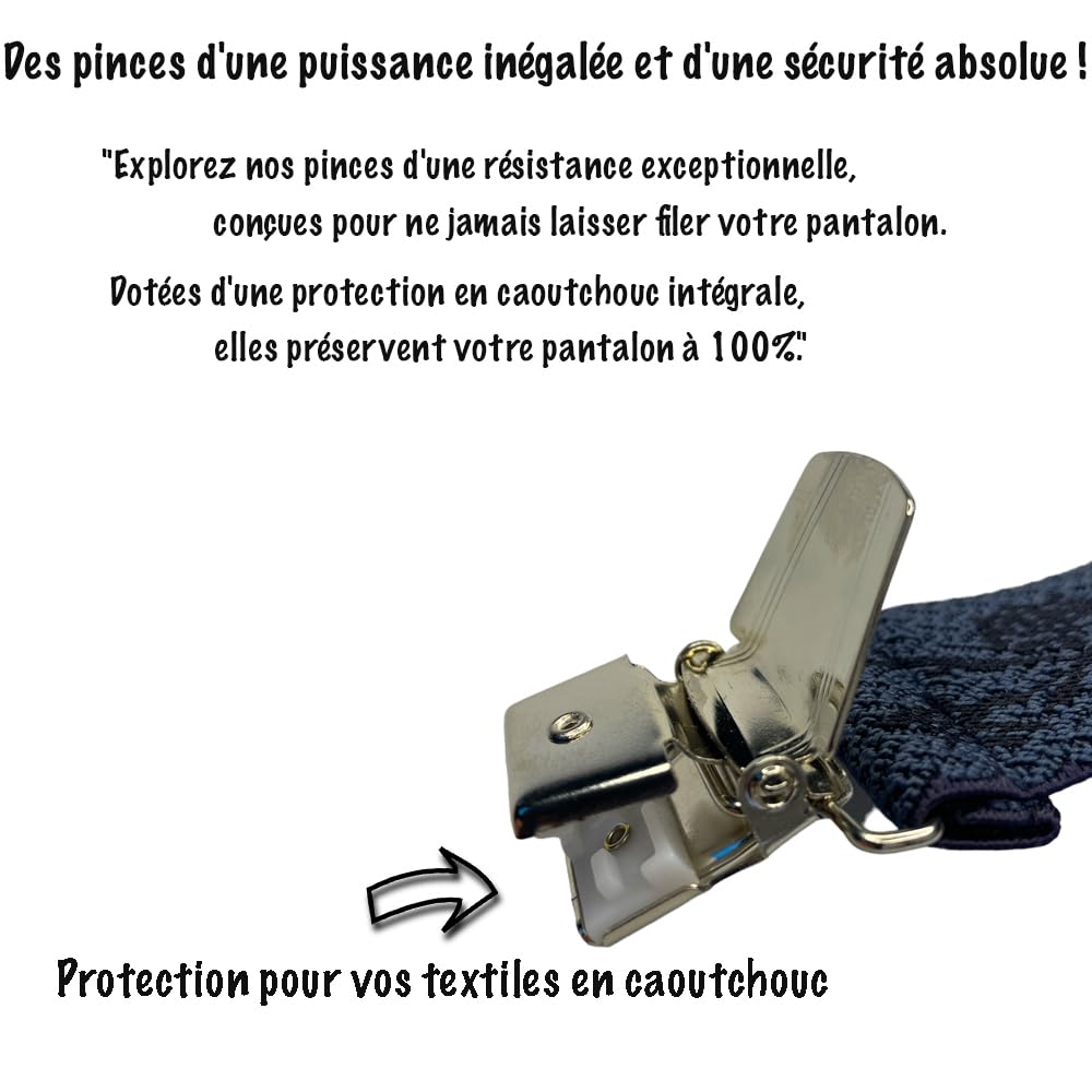 Bretelles pour Homme Grande Taille 130CM homme fort 4 pinces solides de fabrication Française