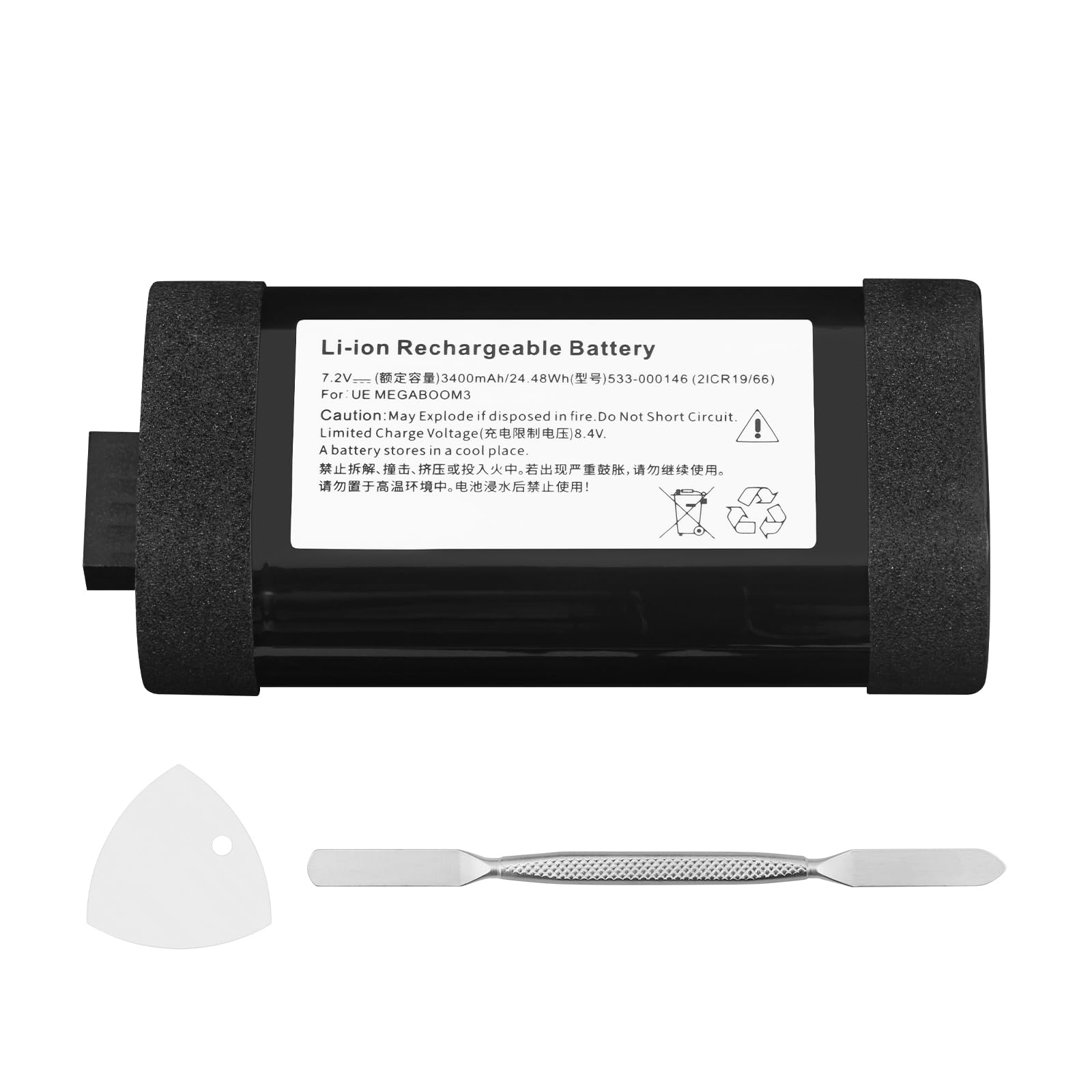 K KYUER 533-000146 Altavoces Batería para Logitech UE Megaboom, UE Megaboom 3, S-00171, S-00147 Wireless Bluetooth Speaker Altavoz Bluetooth portátil con batería Tools 533-000116 7.2V 3400mAh