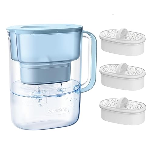 Waterdrop Jarra de filtro de agua con 3 filtros, larga vida útil de 200 galones, jarra grande de filtro de agua de 10 tazas, certificado NSF, 5