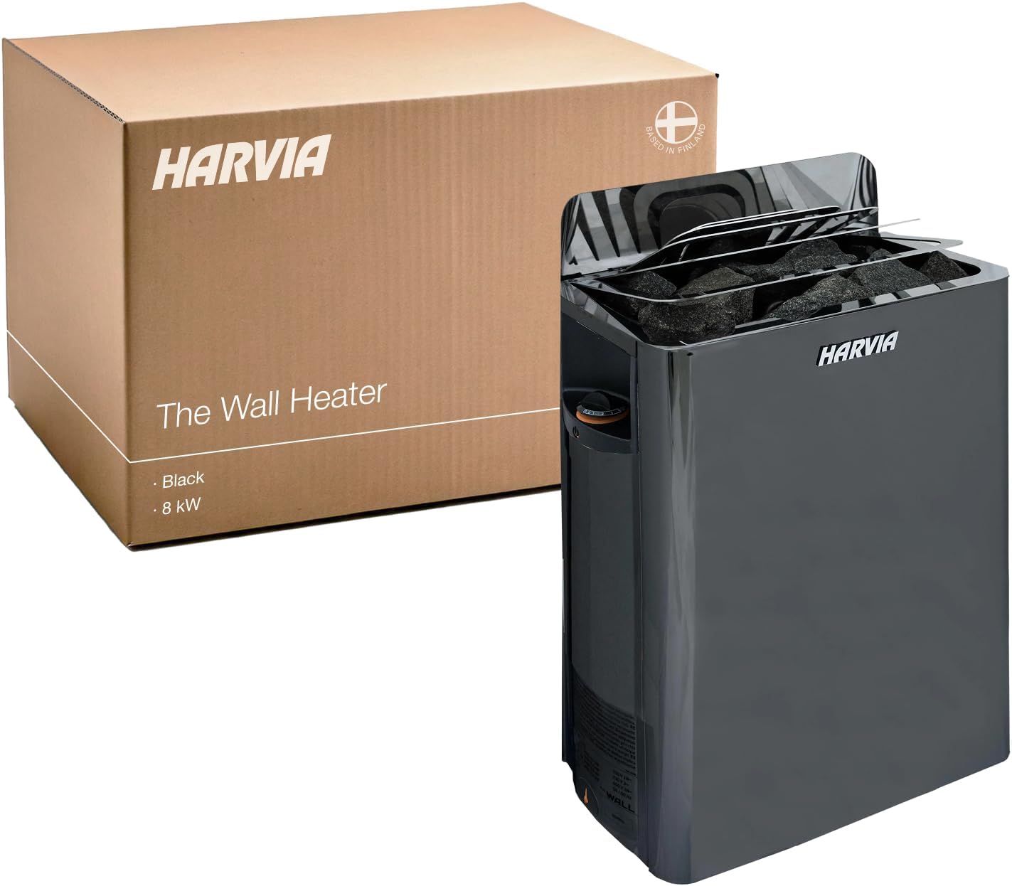 Harvia The Wall Electric Sauna Heater, Powerful 240V Sauna Stove for Medium Sized Rooms, Illuminated Operating Panel, Electric Heater for Dry Sauna Room, Includes Stones (8kW - Black)