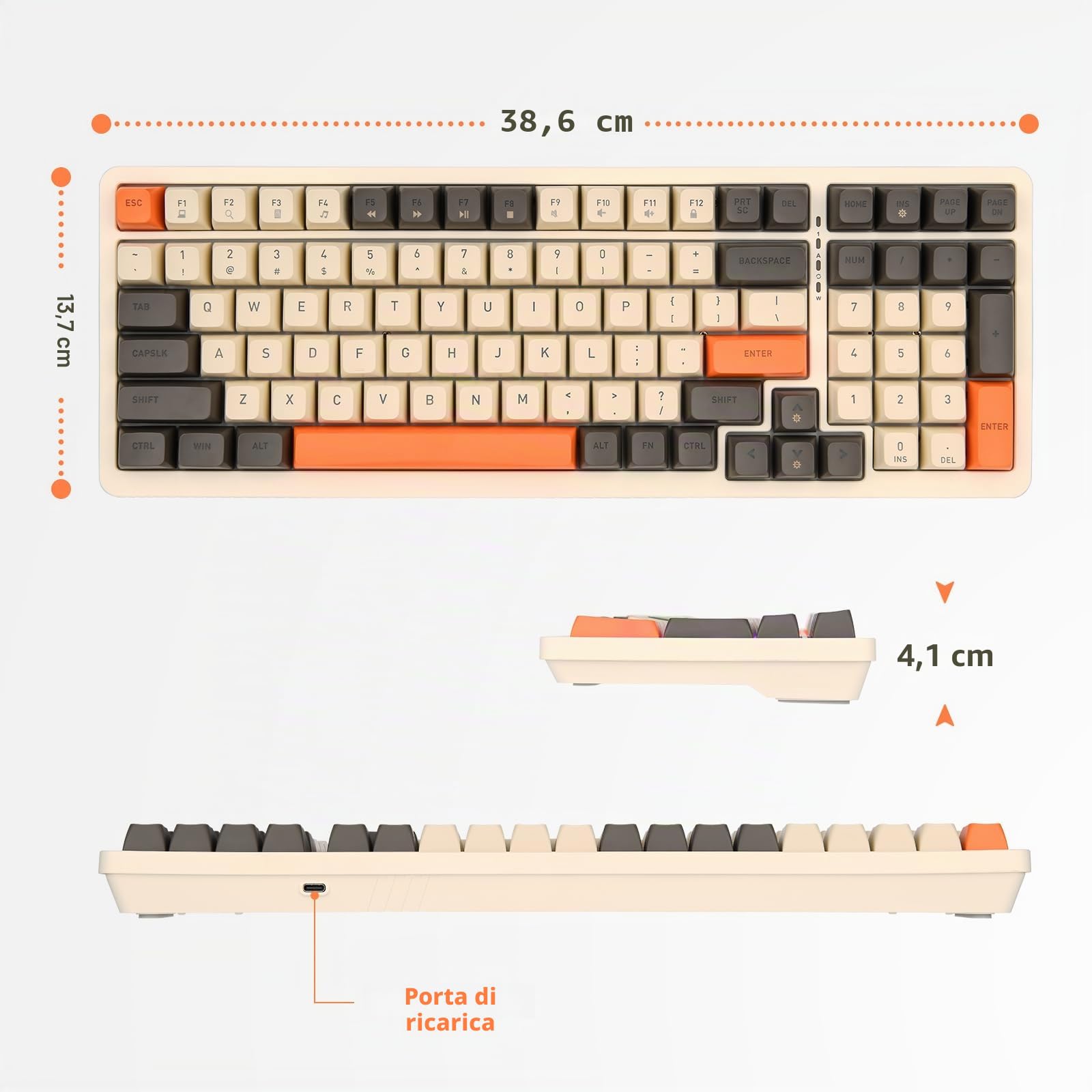 Rii Tastiera da gioco RK909 cablata Manchine, tastiera compatta per PC con blocco numerico, layout 96% 100 tasti con retroilluminazione, interruttore rosso per Mac/Windows/Chrome/Linux