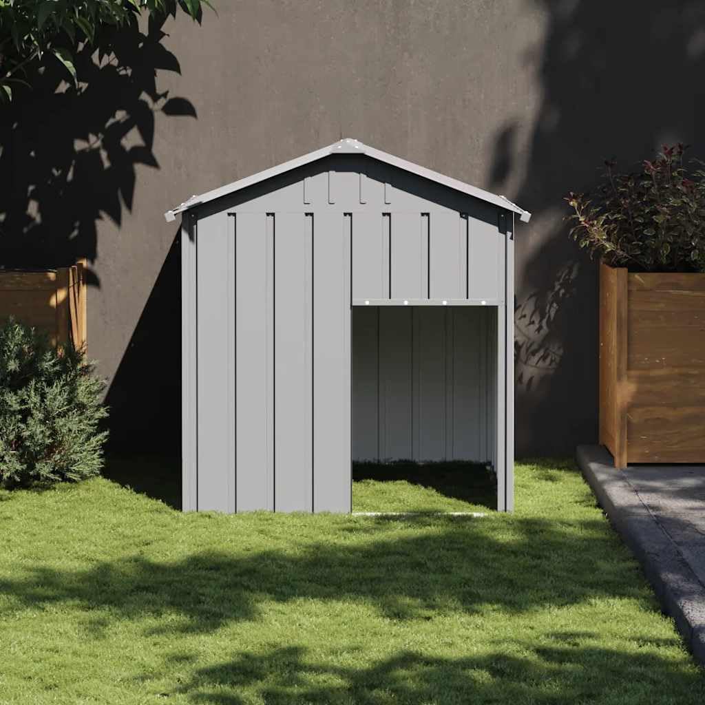 Hundehütte mit Dach Hellgrau 117x103x123 cm Verzinkter Stahl Hundehütte Outdoor, große Hütte für Hund, Winterfest, Hundehaus für drinnen und draußen