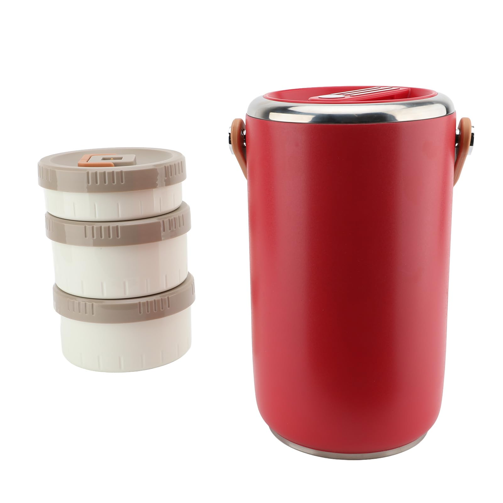 Ausla Tarro Aislado para Alimentos, Lonchera Aislada Al Vacío de Acero Inoxidable de 2,6 L con Contenedores Apilables de 3 Niveles, Tapas a Prueba de Fugas, Asa para Oficina, Trabajo, Camping,