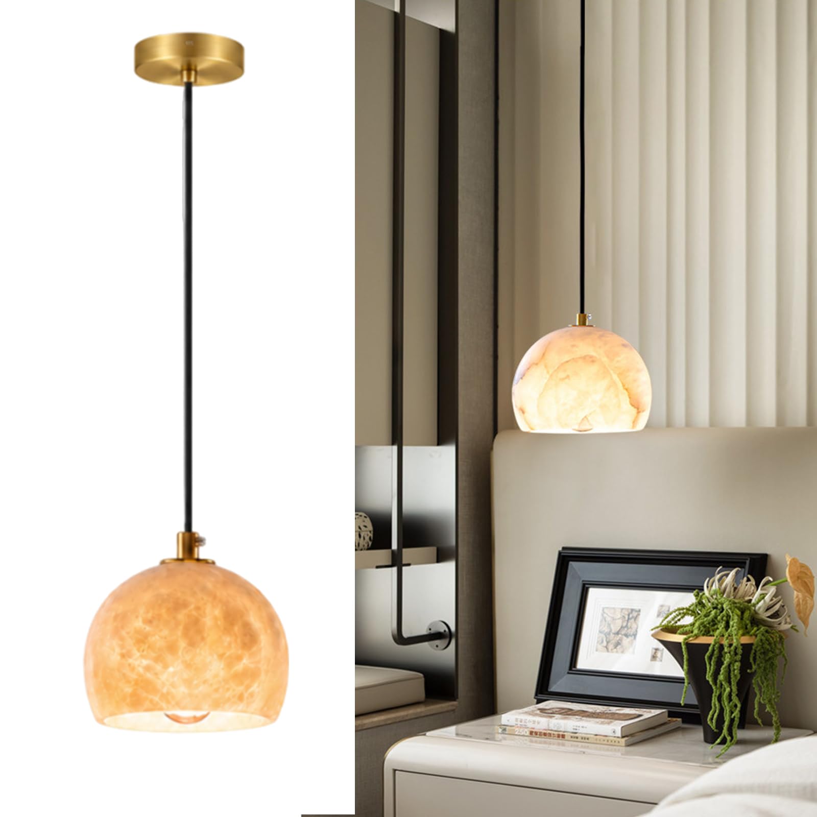 Kikioo Modern Alabaster Pendant Light Fixture for Kitchen Island Living Room