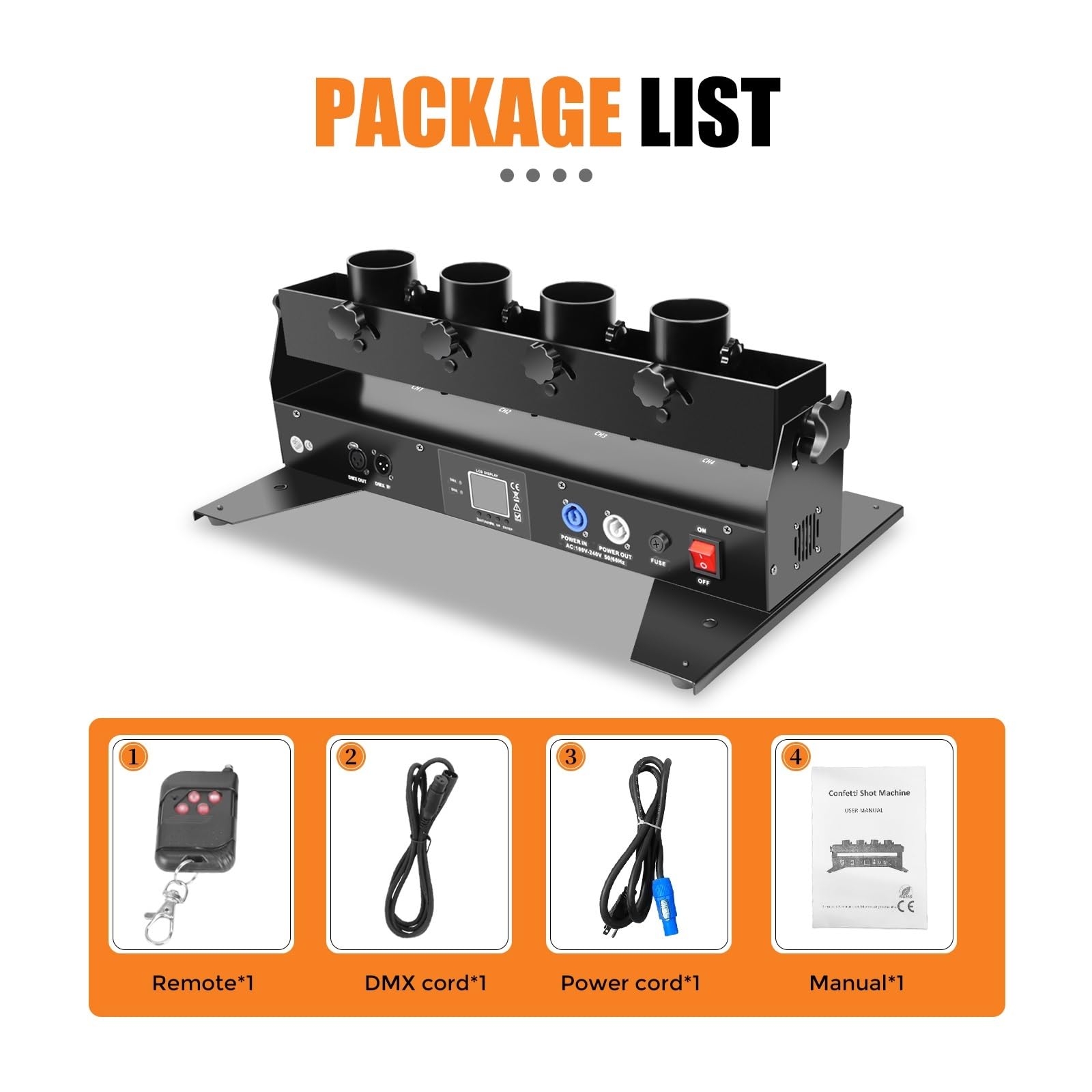 Konfettimaschinen, 4 Schuss elektrische Konfettimaschine DMX-Steuerung Party Konfettikanone Maschine for Hochzeit Konfetti Shooter Bühneneffekt