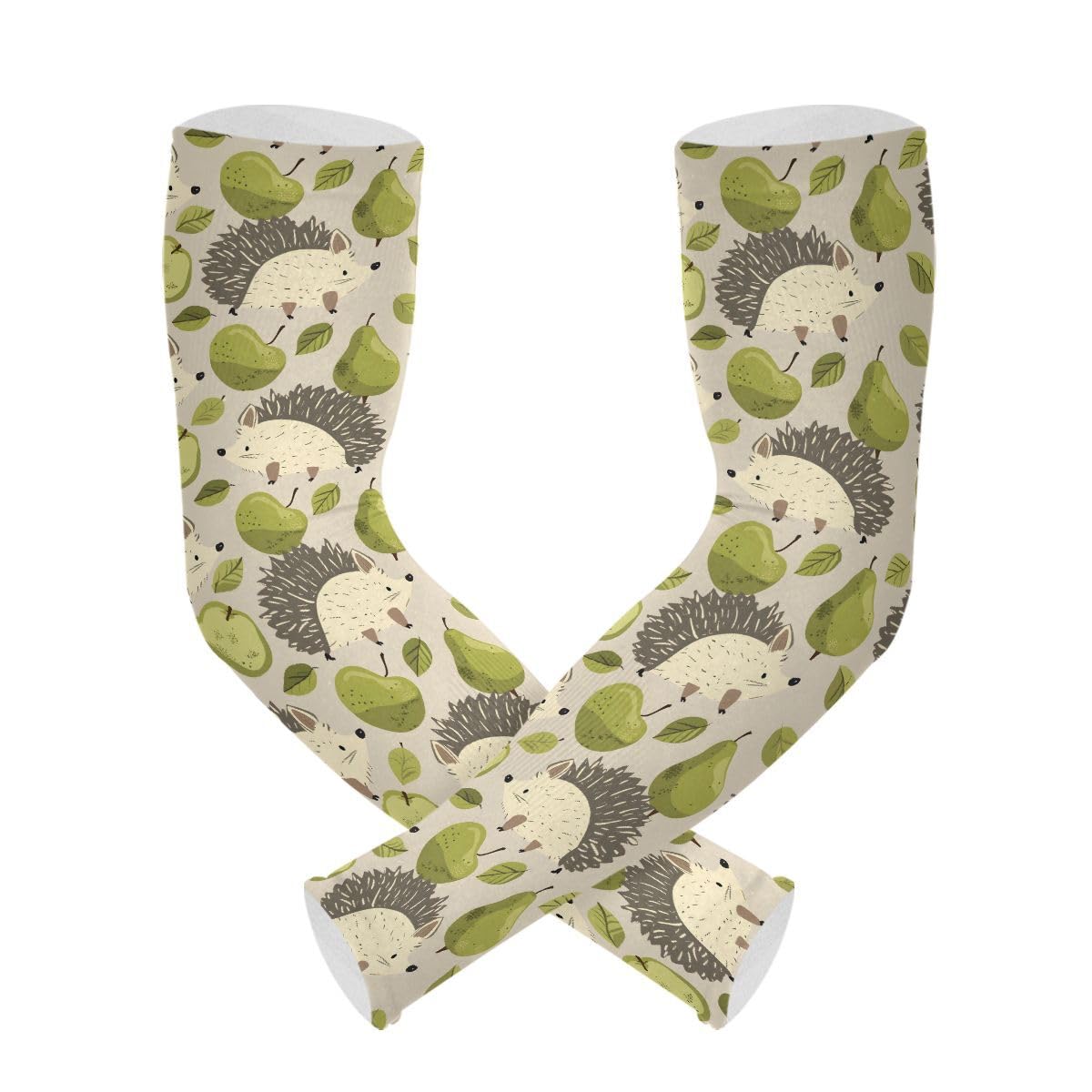 ALAZA Hedgehog Pear Gardening Sleeves Cooling Arm Sleeves Sun Protection Thumb Hole Arm Covers for Women Men