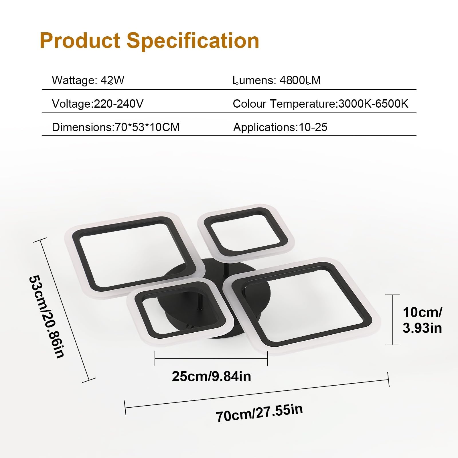 DELIPOP Plafoniera LED Dimmerabile, 42W 4800LM Lampada da Soffitto con Telecomando 3000K-6500K, Funzione di Memoria, Lampadario LED Soffitto per Soggiorno, Camera da letto, Sala da Pranzo, Cucina