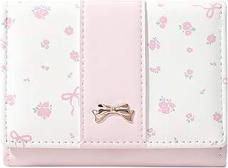 Modacarry Small Wallet Floral Coquette Bow Wallet Cute Wallet ID 7 Credit Card Slots for Women Girls (PINK)