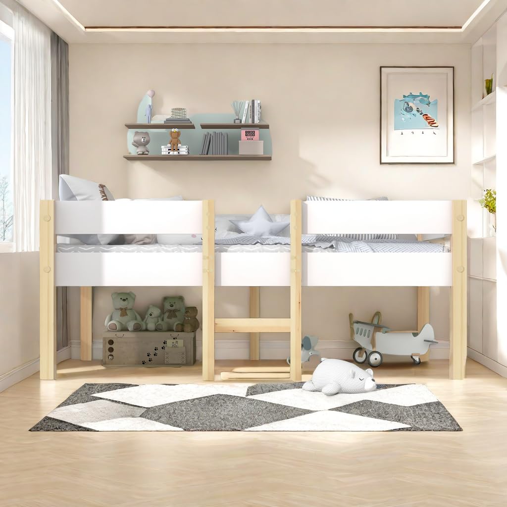 Lit Superposé Lit Cabane Pour Enfants Lit Double 90x200 Cm Lit Multifonctionnel Avec Toboggan Et Escalier Avec 2 Tiroirs Bois Massif Blanc