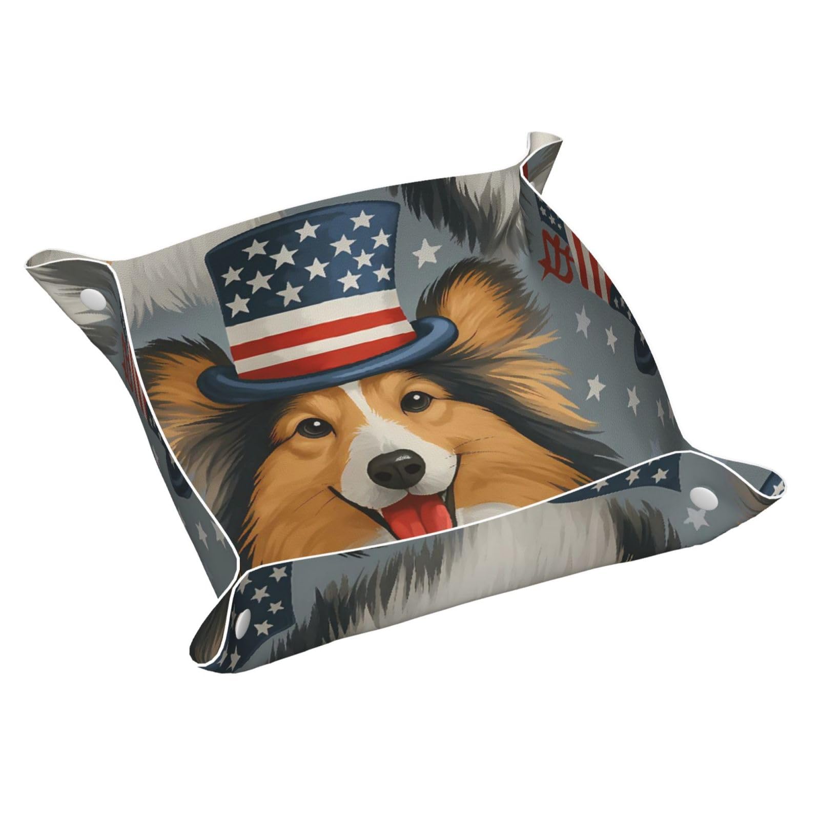 HLBSDM Charming Australian Shepherd & The United States Hat Tray Men's Leather Valet Parking Portable Entrance Trays Bedside Storage Box