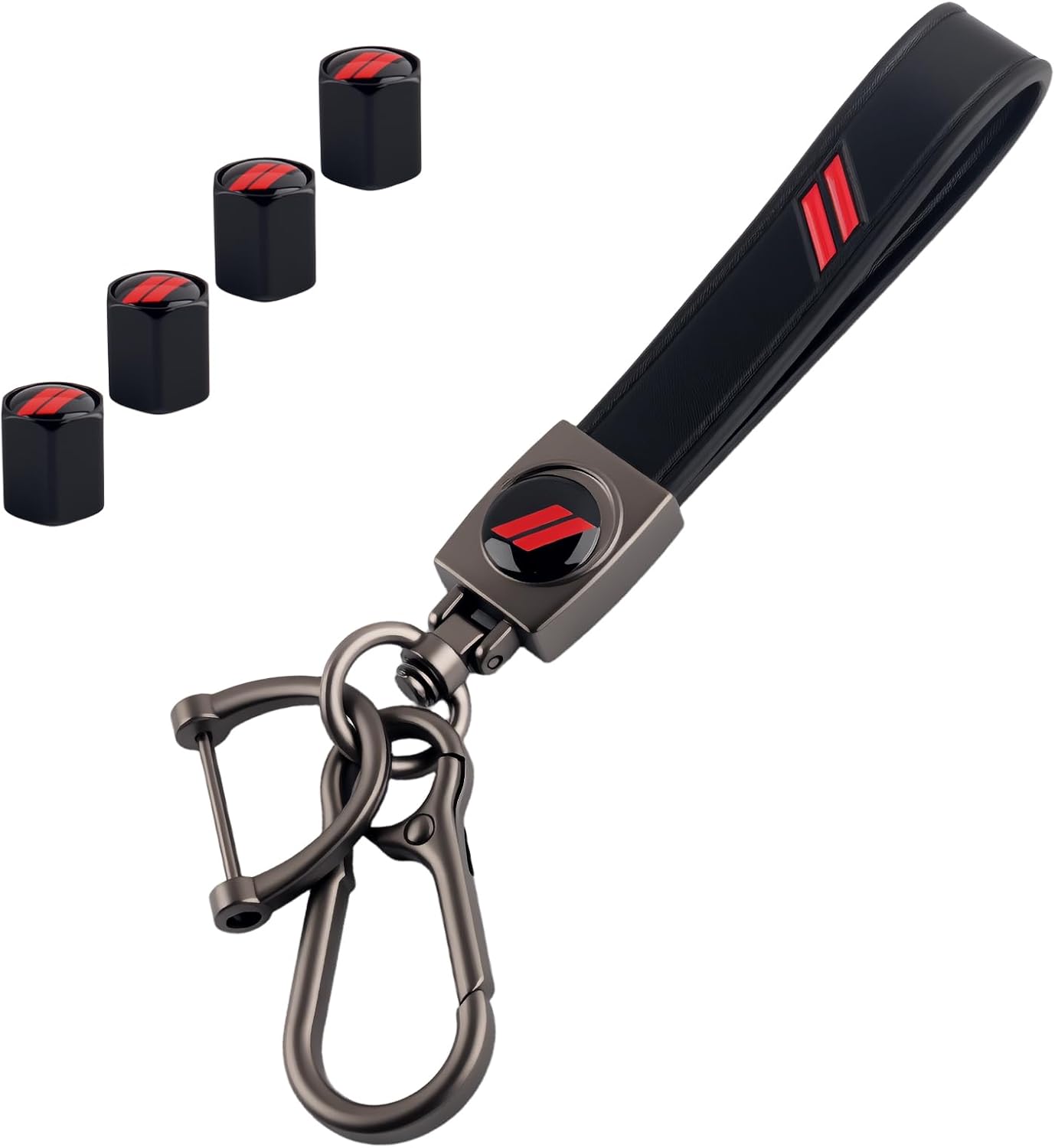 Car Keychain & 4PCS Tire Valve Stem Caps 2-in-1 Set