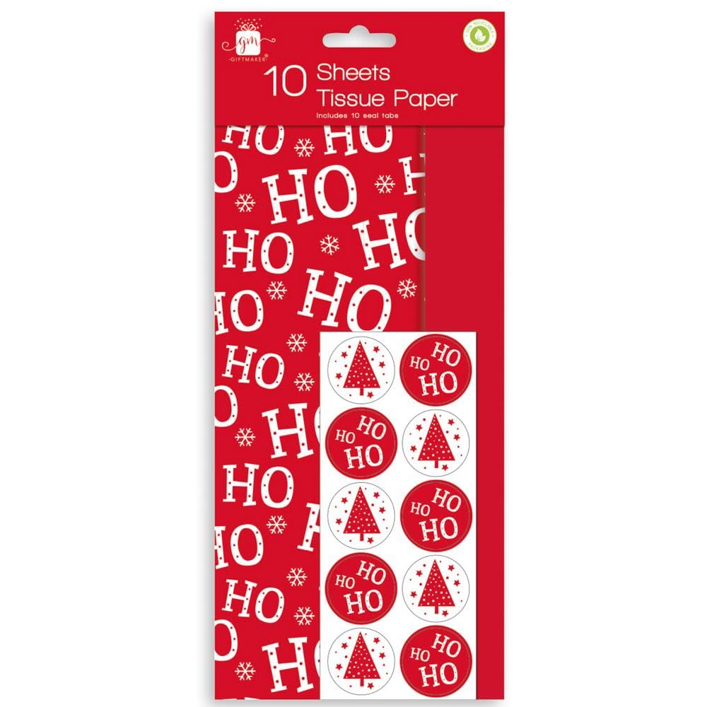10 Sheets of Christmas Tissue Paper Ho Ho Ho Design Present Gift Wrapping