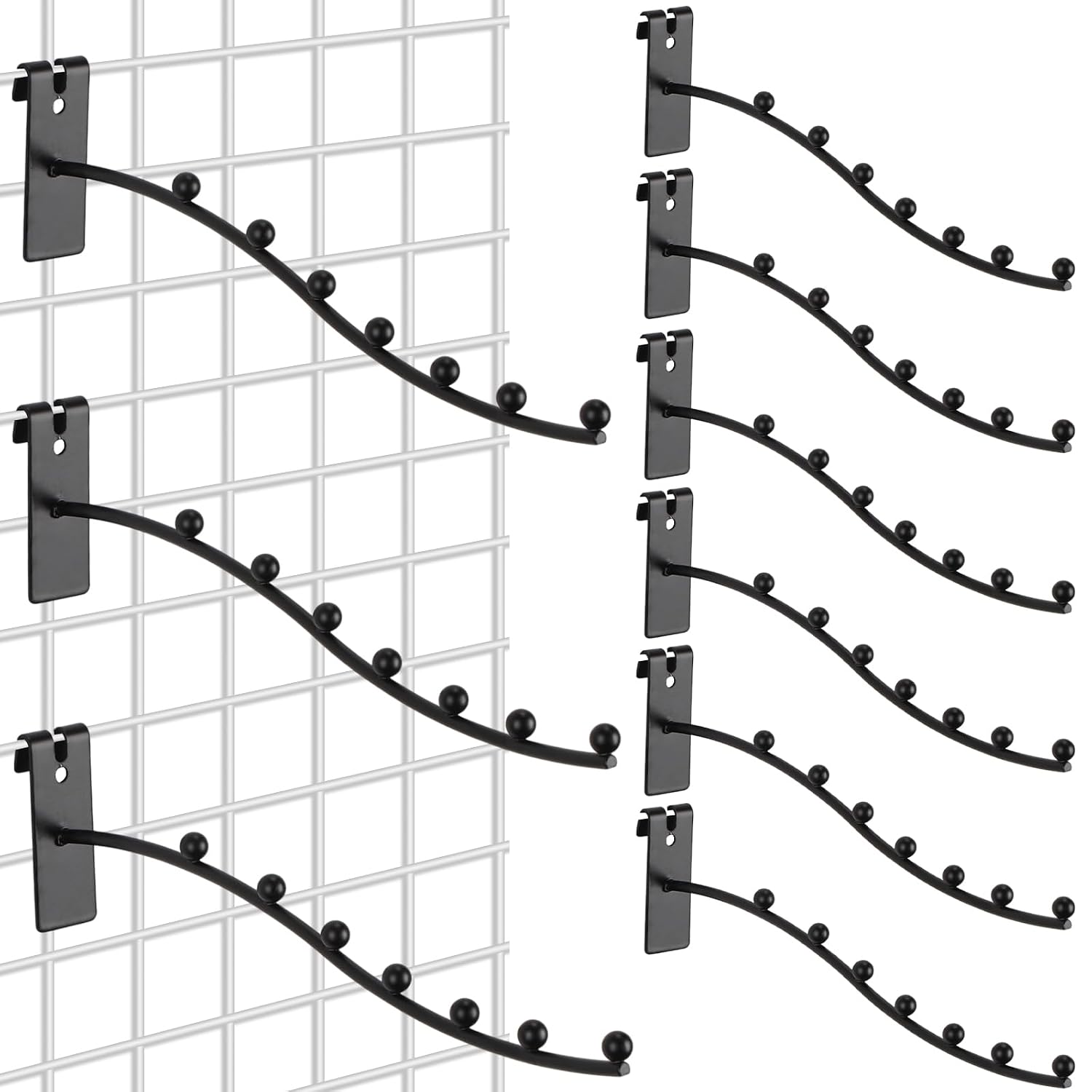 Hicarer 20 Pack Black Gridwall Waterfall Hooks 7 Ball 10.6 Inch