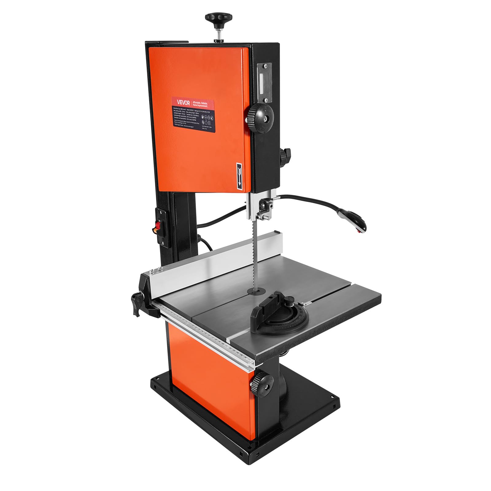 VEVOR Bandsäge, Schnittbreite 254 mm, Zweigang-Holzbandsäge mit 373-W-Motor (1/2 PS), Schnitthöhe 160 mm, 335x340 mm Gusseisentisch, mit 360°-Arbeitsleuchte, Gehrungsanschlag, Parallelanschlag