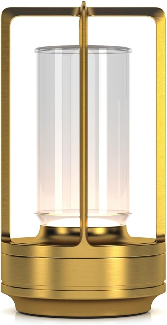 Portable Outdoor Table Lamp, Cordless Dimmable Touch Table Light, Rechargeable Battery Operated Small Lamp with 3 Colors and Brightness Control for Bedroom/Patio/Camping/Bar/Coffee Shop (Gold)