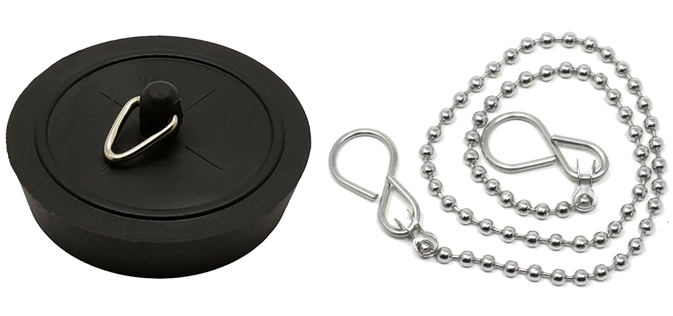 Fixte Black Replacement Sink Plug Shower Bath 45Mm (1 3/4") Plug With 450Mm (18") Chain Or 38Mm (1 1/2") Plug With 300Mm (12") Chain (12" Chain - 38Mm Plug)