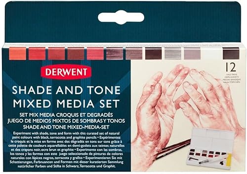Derwent Shade & Tone 2305903 - Juego de 16 piezas, colores naturales con tinta, grafito, lápices y carbón tintado, calidad profesional (2305903)