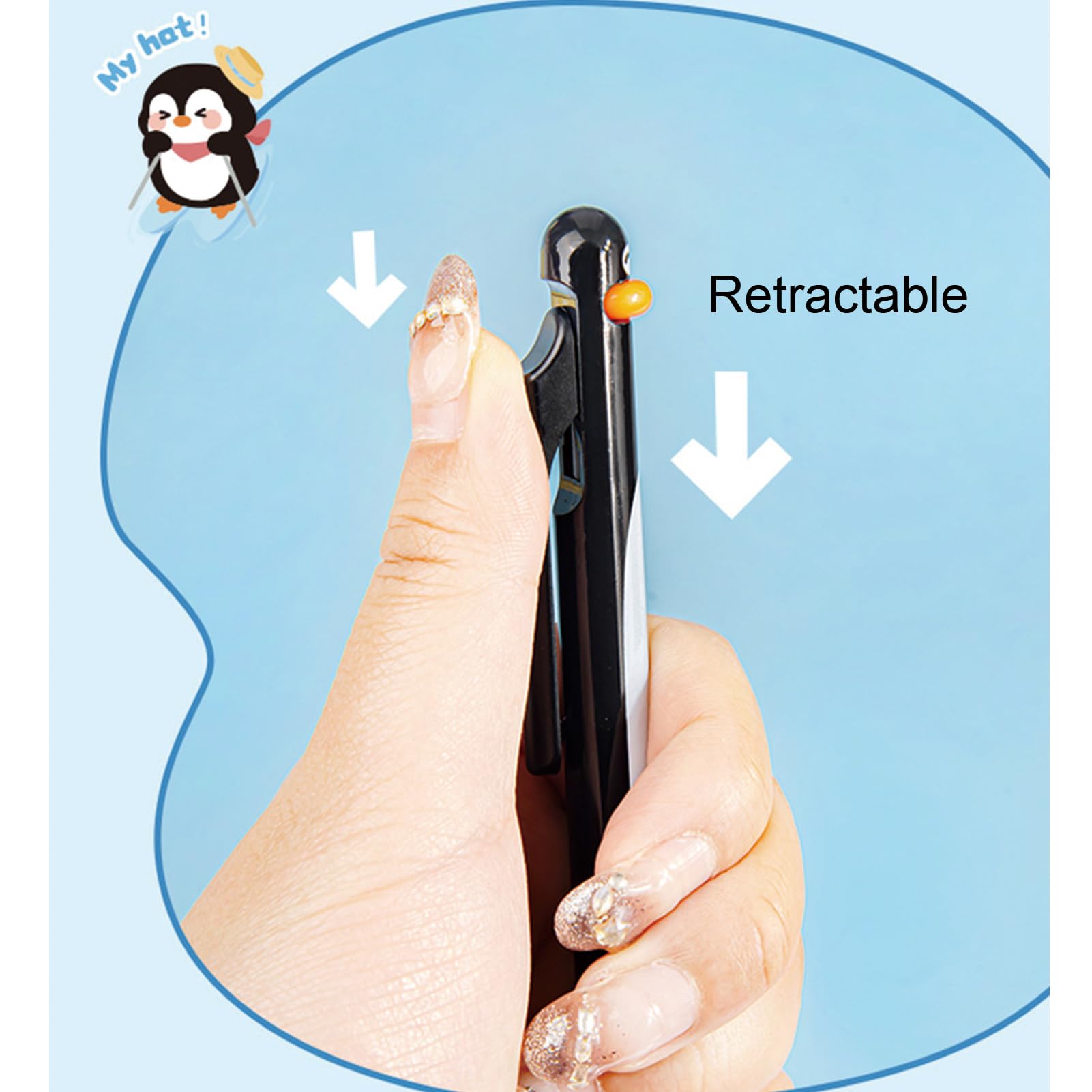 MOZXIRZ 4 penne gel retrattili a forma di pinguino, 0,5 mm, inchiostro nero, penne a forma di pinguino, stile kawaii, per ragazze, ragazzi, donne, uomini, ufficio, scuola (4 pezzi, pinguino)
