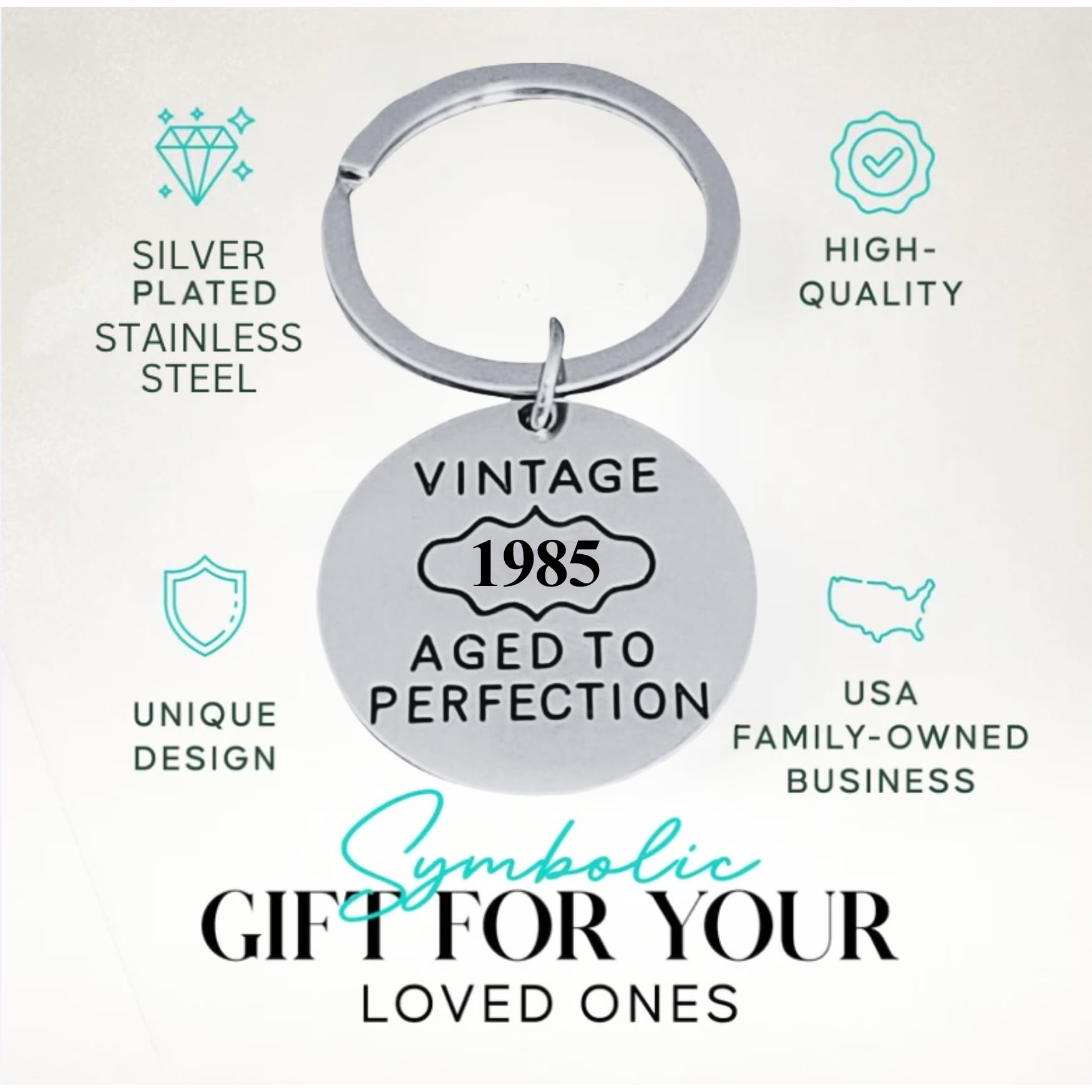 40th Birthday Keychain, 40th Birthday Gifts for Men & Women, Vintage 1982 Aged to Perfection Keychain. Bday Gifts for Him or Her